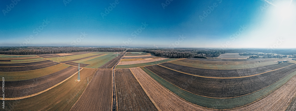 Pola uprawne na Śląsku. panorama z lotu ptaka zimą