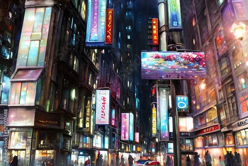 City Walking Street At Night Generative AI Art © Kevin S.