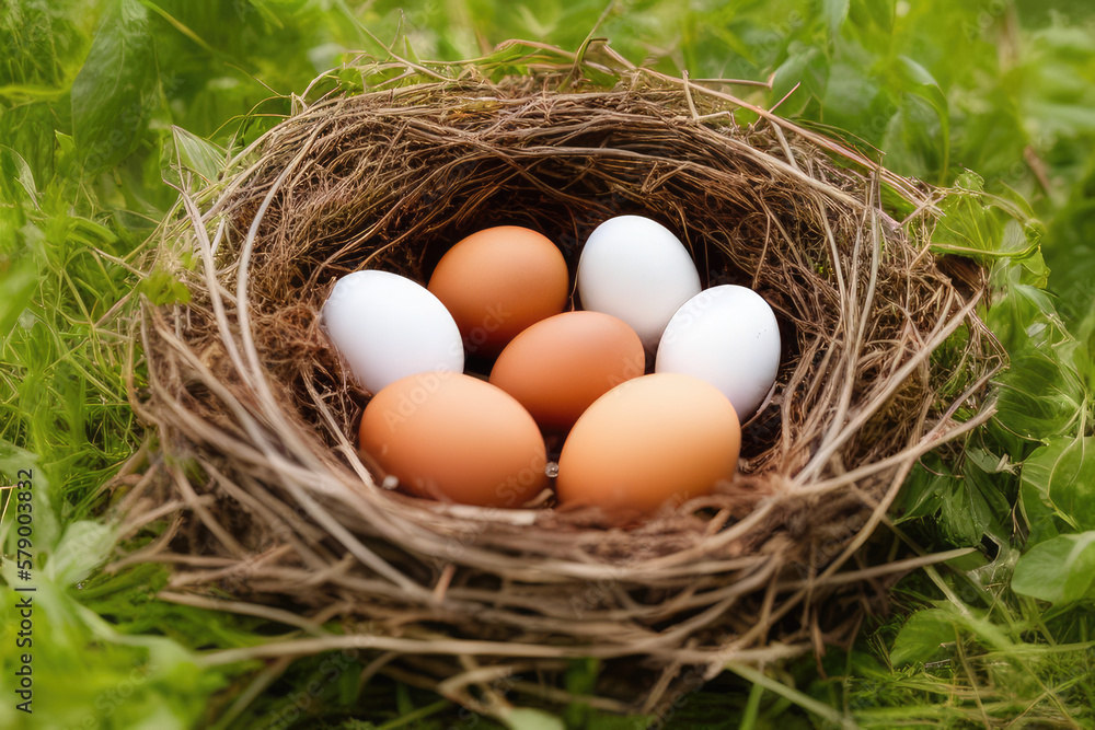 Freshly Laid Chicken Eggs in a Rustic Nest - Farm Fresh Eggs