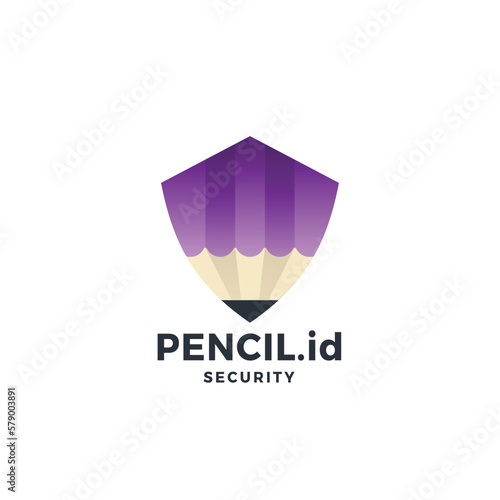 Education Logo Pencil with Shield Gradient Vector Icon Illustration