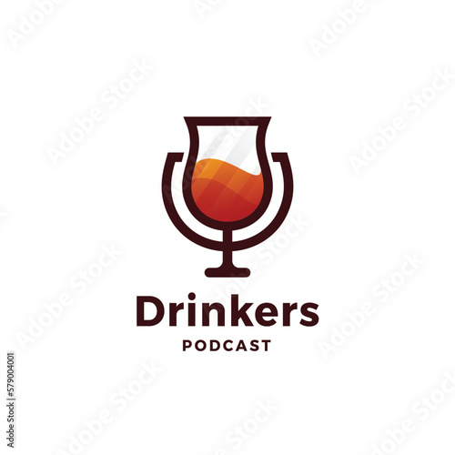 Drink Glass Podcast Gradient Logo Vector Icon Illustration
