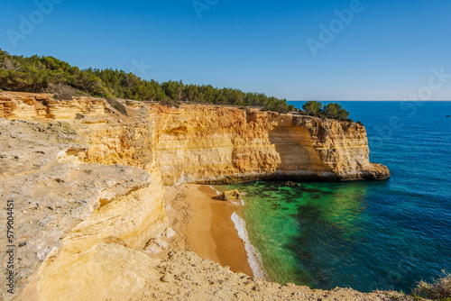 Beautiful cliffs and beach called Cao Raivoso in Algarve, Portugal