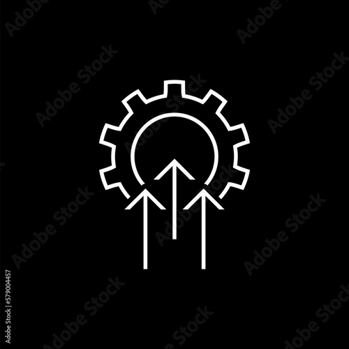 Gear arrow up icon. Project management icon isolated on black background. 