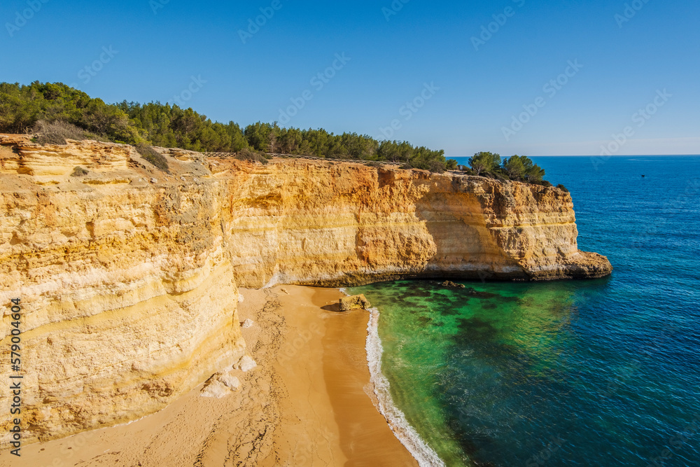 Beautiful cliffs and beach called Cao Raivoso in Algarve, Portugal