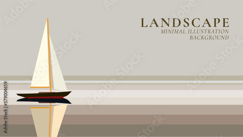 sailboat by the sea minimal landscape vector illustration background	