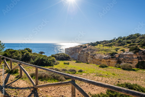 Beautiful cliffs and rock formations by the Atlantic Ocean in Algarve, Portugal