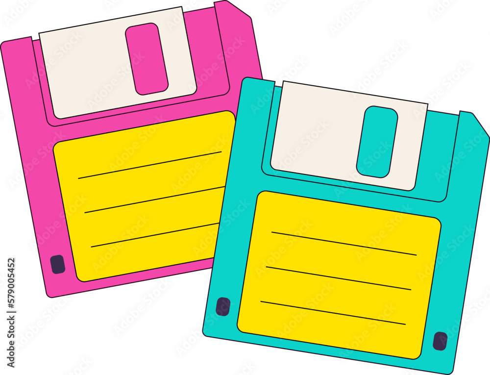 Retro floppy disk from 90s Vector Illustration. 2000s aesthetic