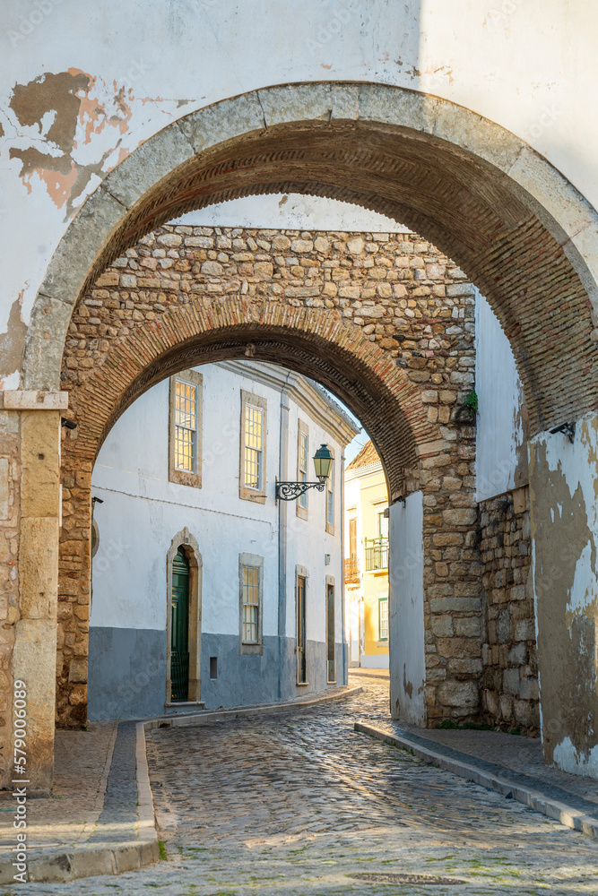 One of 4 entrances to the old town in Faro, Algarve, Portugal