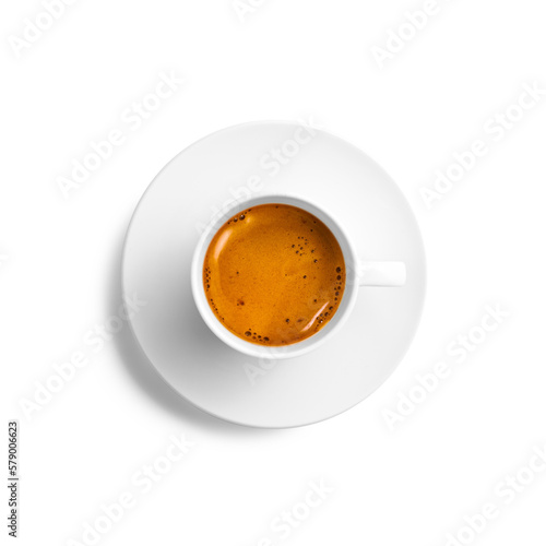 White cup of espresso coffee isolated on a transparent background, PNG. High resolution. 
