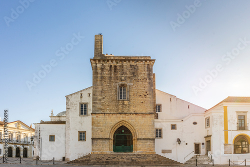 Downtown of Faro with Cathedral of Se in the morning, Algarve, Portugal