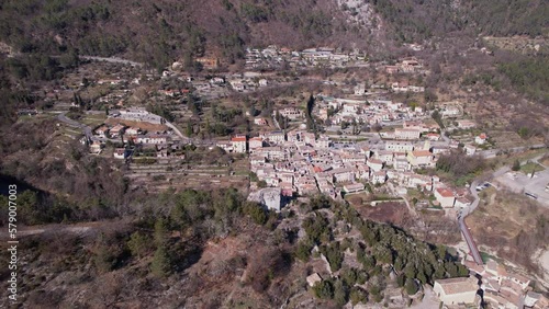 Drone view of the town of Roque-en-Provence in France