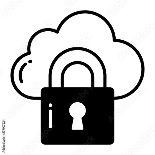 Padlock with cloud denoting vector design of cloud security