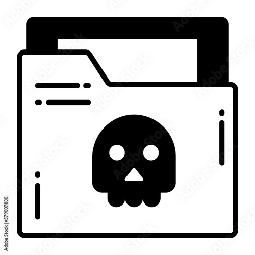 Skull on data folder denoting vector of infected folder, premium icon