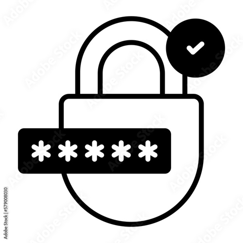 Padlock with check mark denoting secure password vector