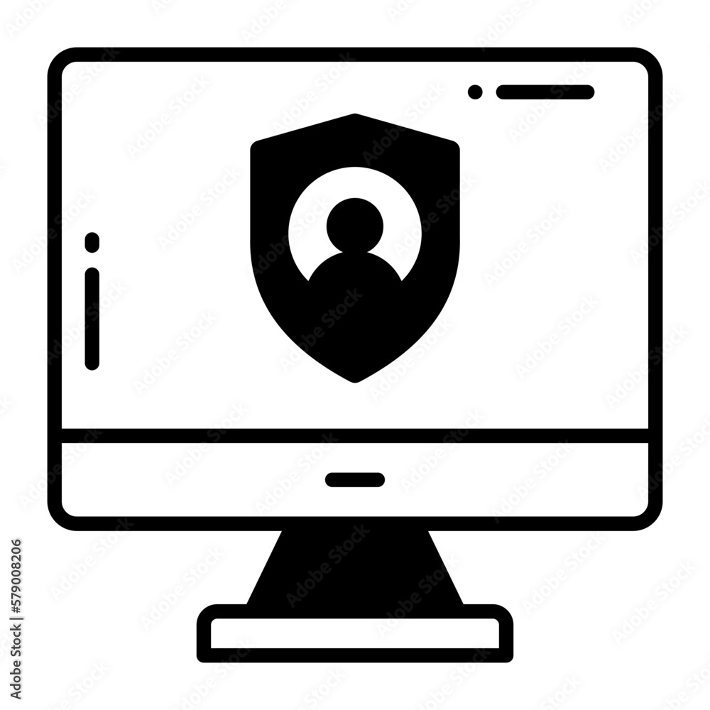 User inside shield with monitor, vector design of user profile security User inside shield with monitor, vector design of user profile security