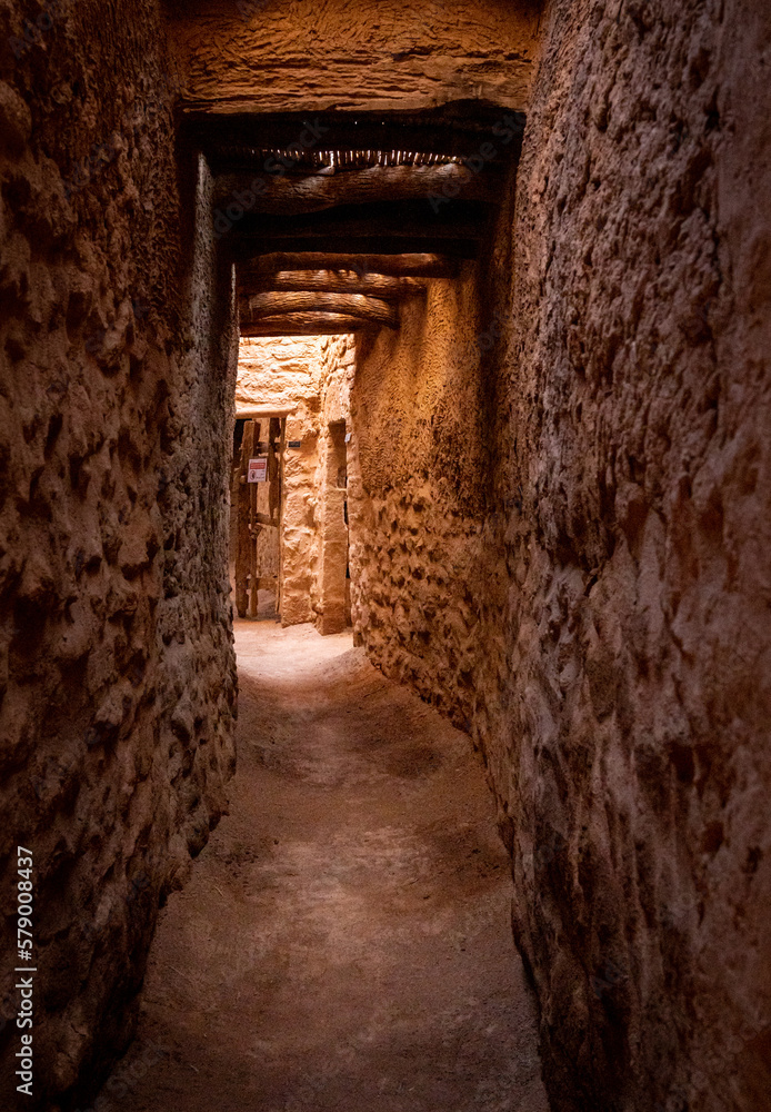The alleys of the restored Alula's old town, 900 years old historical village in Medina, Saudi Arabia.	