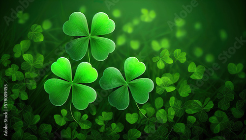 St. Patrick's Day abstract green background decorated with shamrock leaves. Patrick Day pub party Generative Ai
