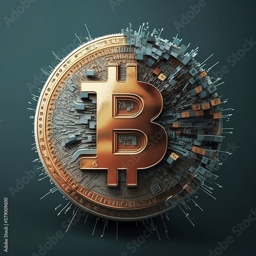 Bitcoin, abstract golden symbol of internet money. Digital Crypto currency symbol.