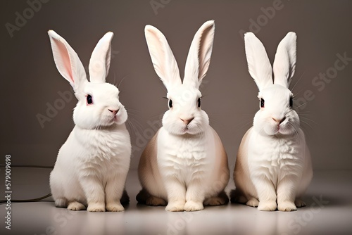 3 rabbits on a white