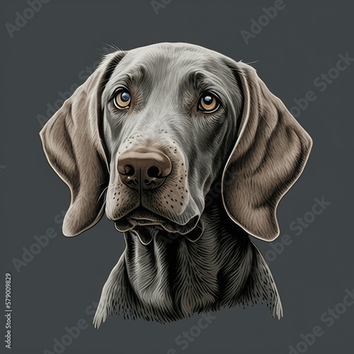 Weimaraner logo. Weimaraner head image in cartoon style. Generated image of a dog using artificial intelligence. Pet. Best friend. Generative AI.