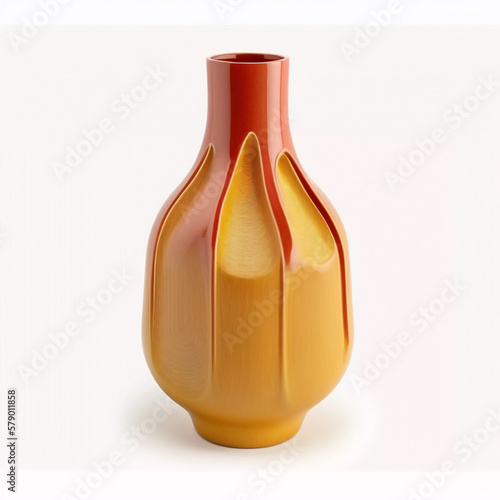 Yellow modern vase isolated on white background, AI generated