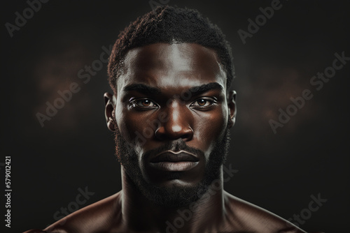 Portrait of black confident sportsman. Handsome muscular male athlete, african american bodybuilder looking at camera. Generative ai