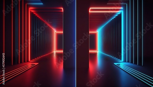 Neon retro background door created with AI