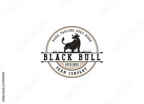 Vintage classic bull longhorn logo design template