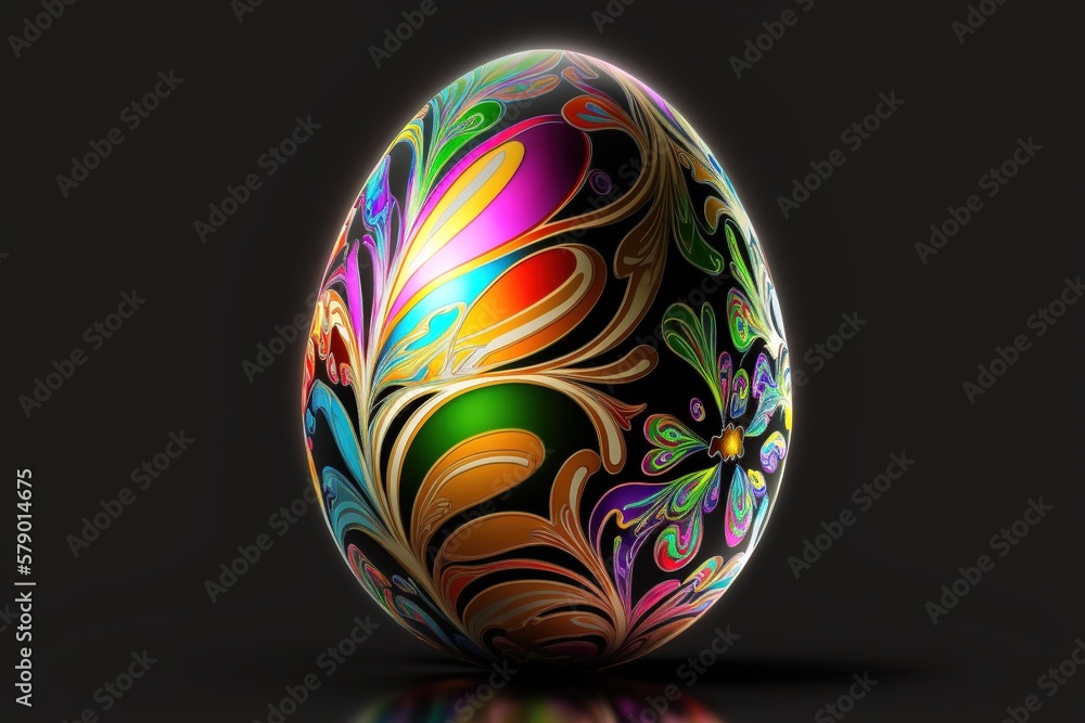 A beautiful and colorful designer Easter egg on a dark background, generative ai A beautiful and colorful designer Easter egg on a dark background, generative ai
