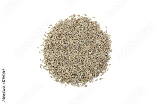 Organic anise seeds on white background. copy space. top view. Heap of dried anise seeds on white background. Pile of of dried anise seed (aniseed) isolated on white background. 