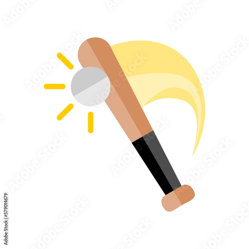 Wooden baseball bat hitting ball sport flat vector design