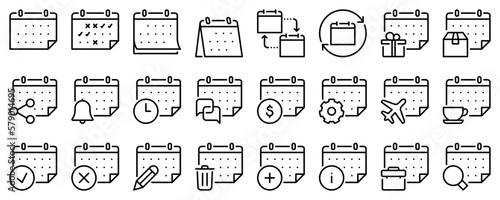 Line icons about calendar on transparent background with editable stroke.