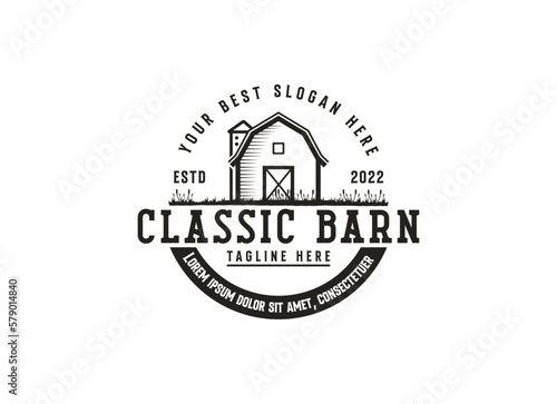 Vintage farm logo design - barn wood building house farm cow cattle
