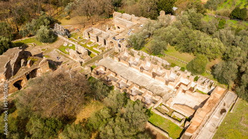 Aerial view of the Hospitalia in Hadrian's Villa at Tivoli, near Rome, Italy. Villa Adriana is a World Heritage comprising ruins and archaeological remains of a complex built by Roman Emperor Hadrian. photo