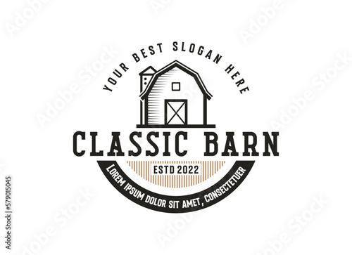 Vintage farm logo design - barn wood building house farm cow cattle