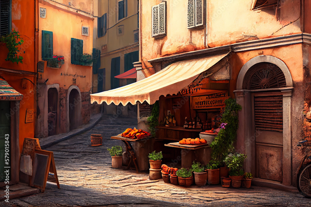 Fototapeta premium European artistic architechture streets buildings shops