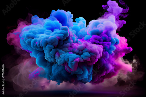Smoke clouds background. Blue and pink dust. Colorful ink in water. Generative AI