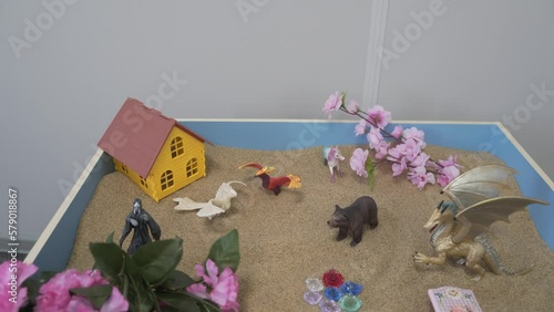 4K. Children's sand therapy. Children's games with sand. Educational classes in the playroom.