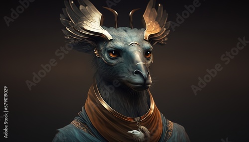 The anthropomorphic deer. Wild animal in human clothes, wallpaper. Realistic background with the humanoid-like animal creature, generative ai. 
