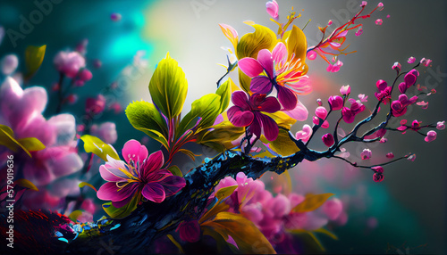 Fototapeta Naklejka Na Ścianę i Meble -  Spring colorful flowers illustration