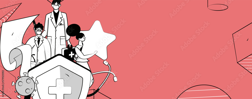 Fototapeta premium Medical Characters Anti-epidemic Flat Vector Concept Operation Hand Drawn Illustration 