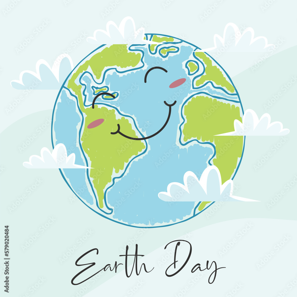 Fototapeta Happy Earth Day. Planet Earth Cartoon Character Smiling. Vector illustration.