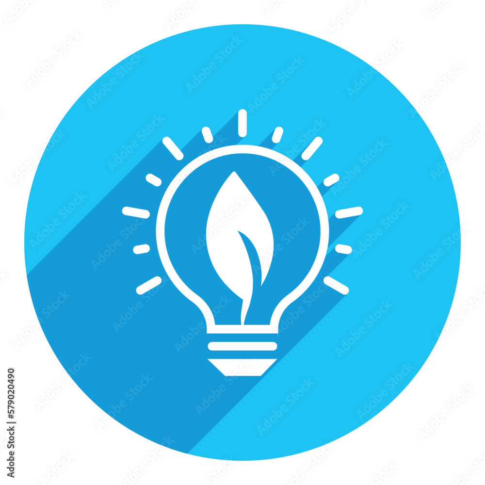 Light bulb with leaf inside. flat icon. long shadow design. blue background. Light bulb with leaf inside. flat icon. long shadow design. blue background.