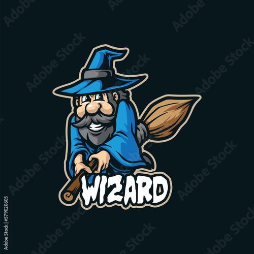 Wizard mascot logo design vector with modern illustration concept style for badge, emblem and t shirt printing. Flying wizard illustration.