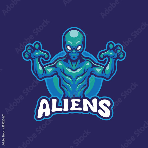 Alien mascot logo design vector with modern illustration concept style for badge, emblem and t shirt printing. Alien illustration for sport and esport team.