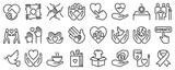 Line icons about charity and donation on transparent background with editable stroke.