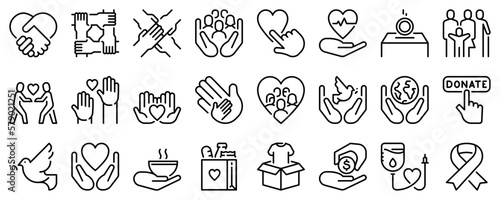 Stampa su tela Line icons about charity and donation on transparent background with editable stroke