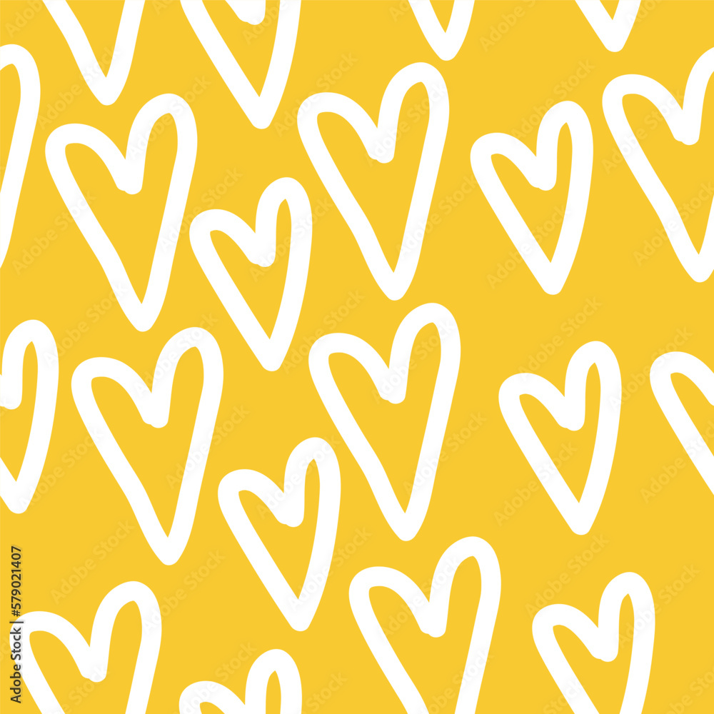Hearts - yellow seamless background - obrazy, fototapety, plakaty 