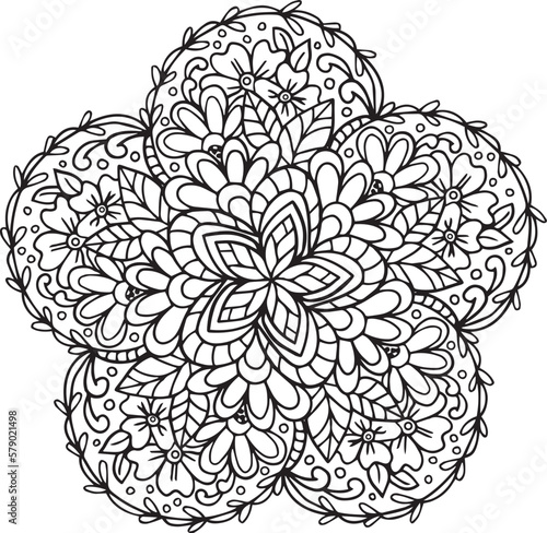 Doodle Flower Mandala with decorative elements. Hand drawn. Coloring page for adult and kids. Vector Illustration 