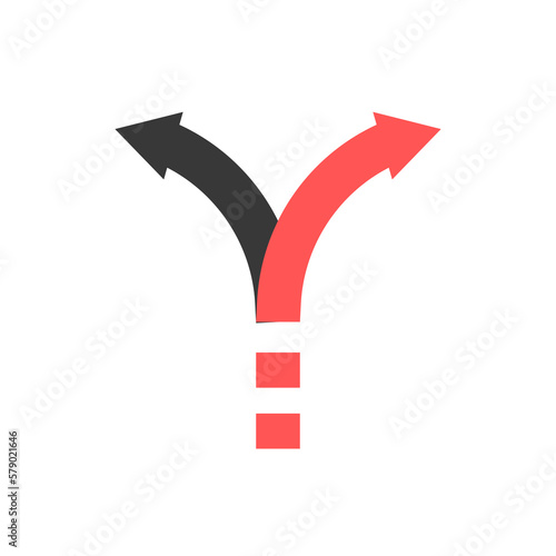 Two arrows pointing in different directions. Choice of path. Black and red arrow icon. Vector illustration isolated on white background.
